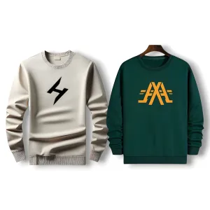 *AUA&CO Winter Fleece Sweatshirt Bundle - Beige & Dark Green | Stylish & Comfortable Casual Wear*