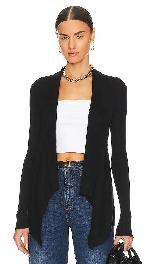 Autumn Cashmere Rib Drape Cardigan in Black