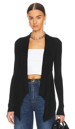Autumn Cashmere Rib Drape Cardigan in Black