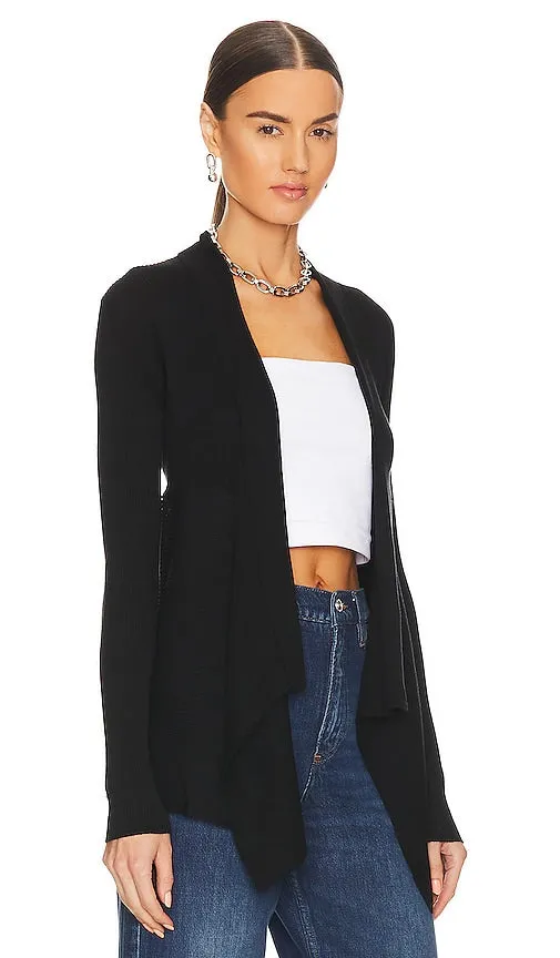 Autumn Cashmere Rib Drape Cardigan in Black