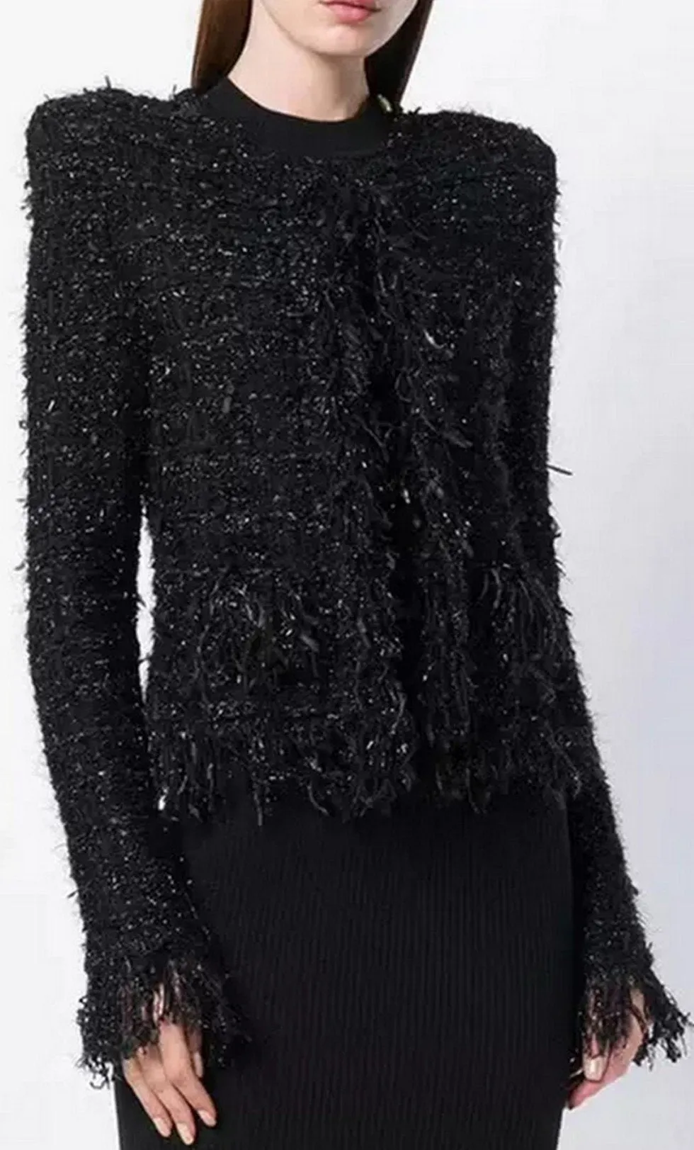 Black Fringed Tweed Jacket