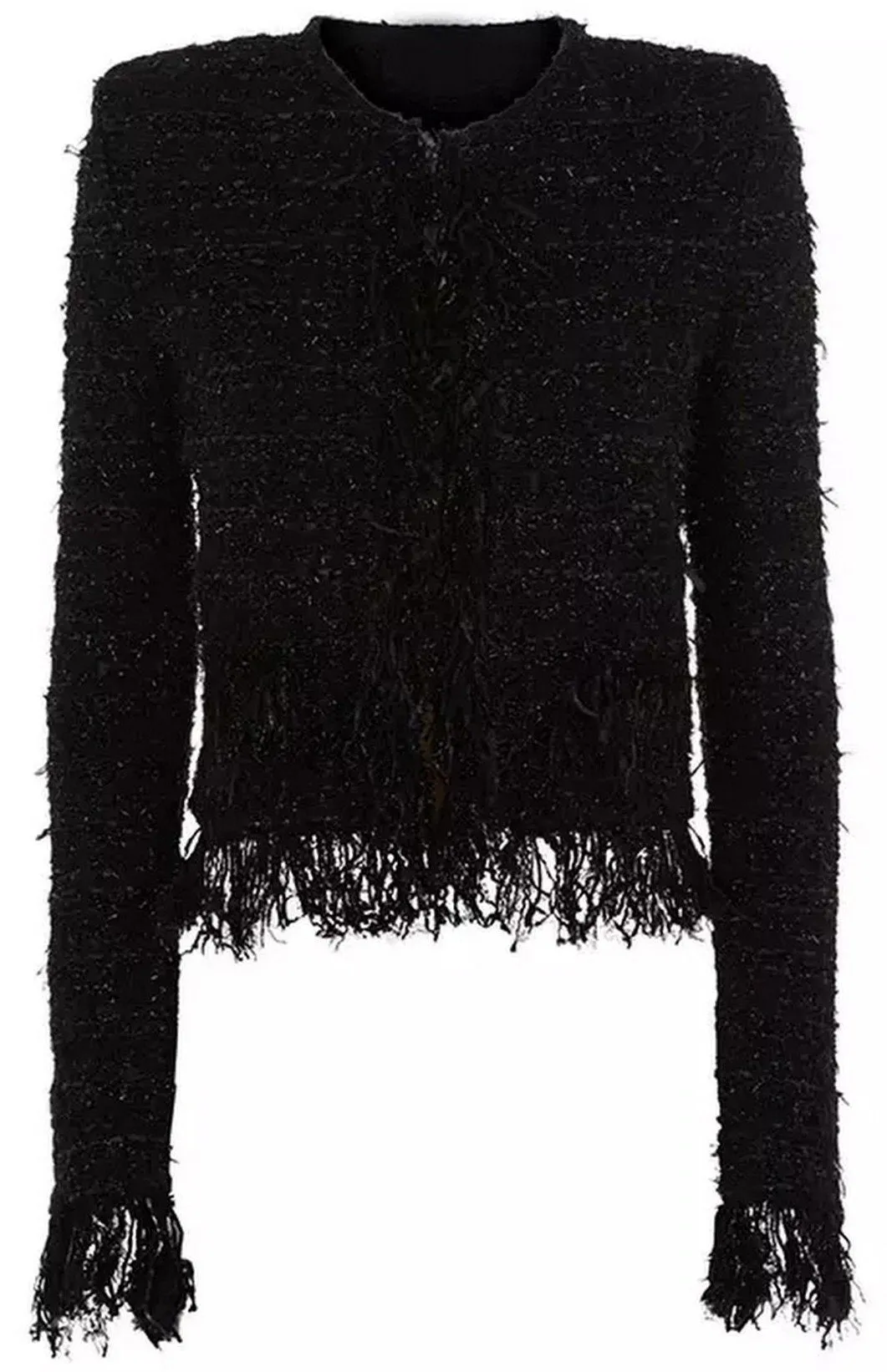Black Fringed Tweed Jacket