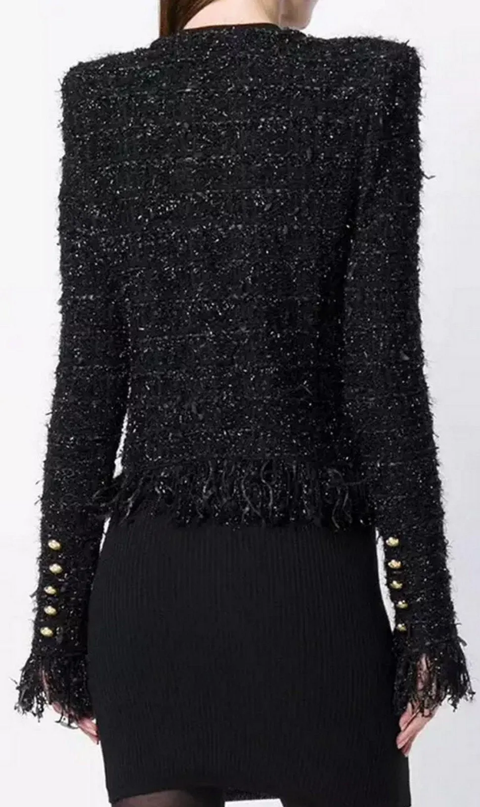 Black Fringed Tweed Jacket