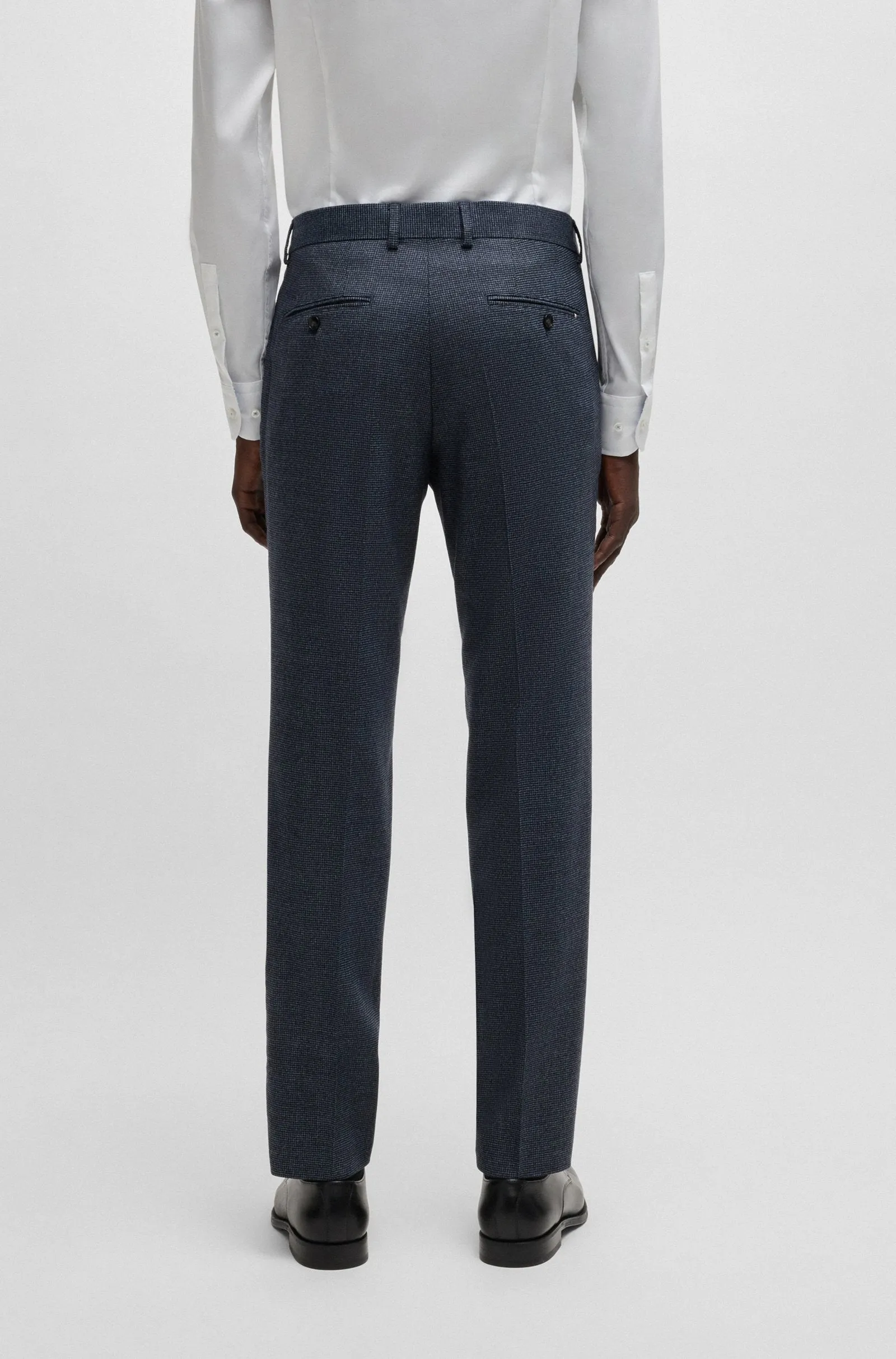 BOSS - H-GENIUS Dark Blue Slim-Fit Trousers In Micro-Patterned Stretch Wool 50527969 404