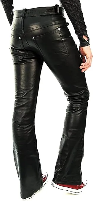 Brivon Men's Green Slim Fit Leather Pants