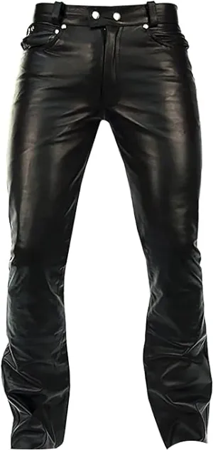 Brivon Men's Green Slim Fit Leather Pants