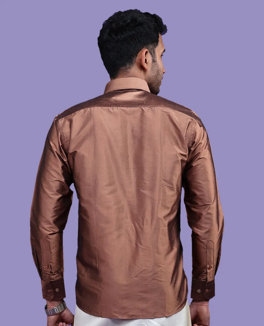 Brown plain design full-sleeve pure-silk shirt