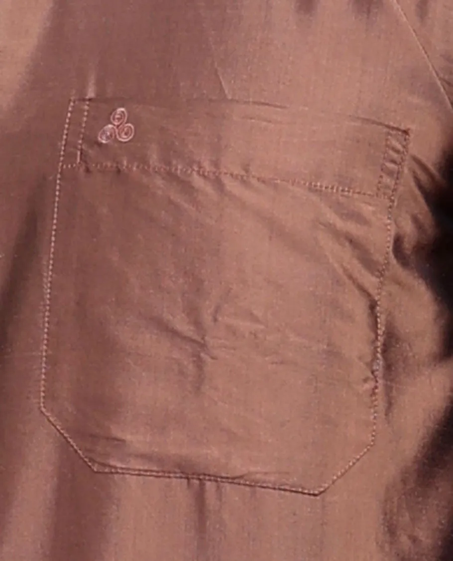 Brown plain design full-sleeve pure-silk shirt