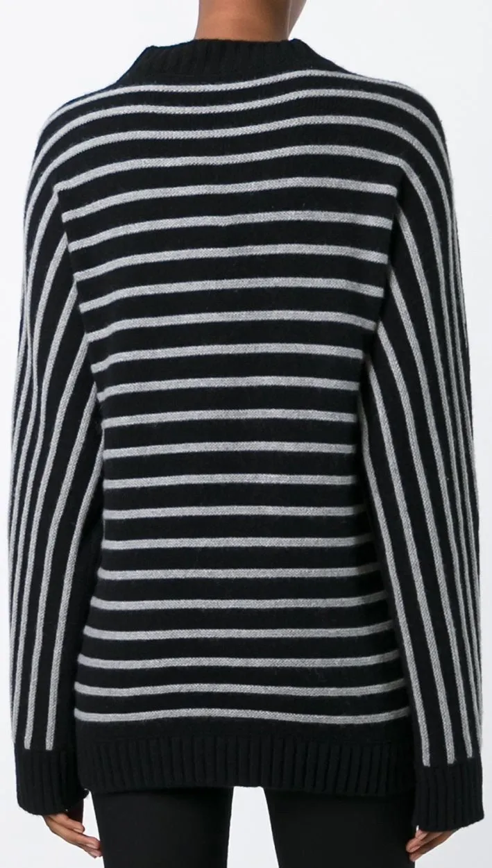 Embellished Stripe Knit Sweater in Black
