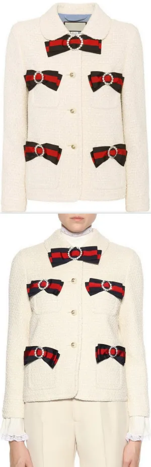 Embellished Tweed Jacket with Web Bows