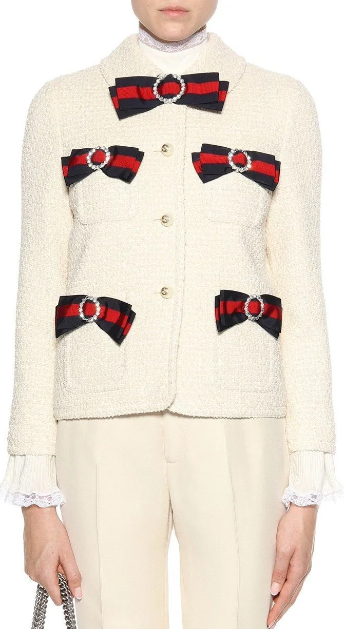 Embellished Tweed Jacket with Web Bows