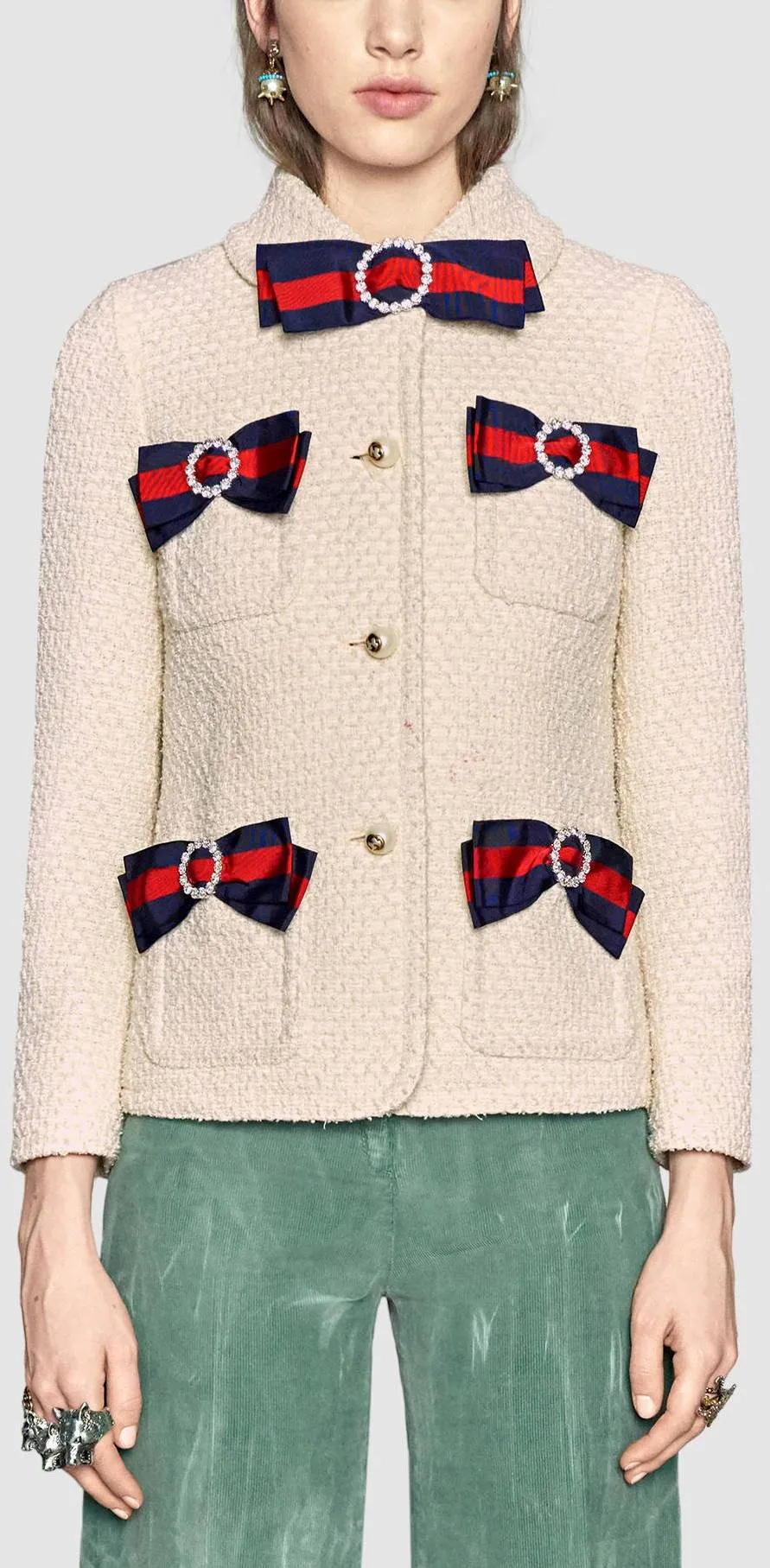 Embellished Tweed Jacket with Web Bows