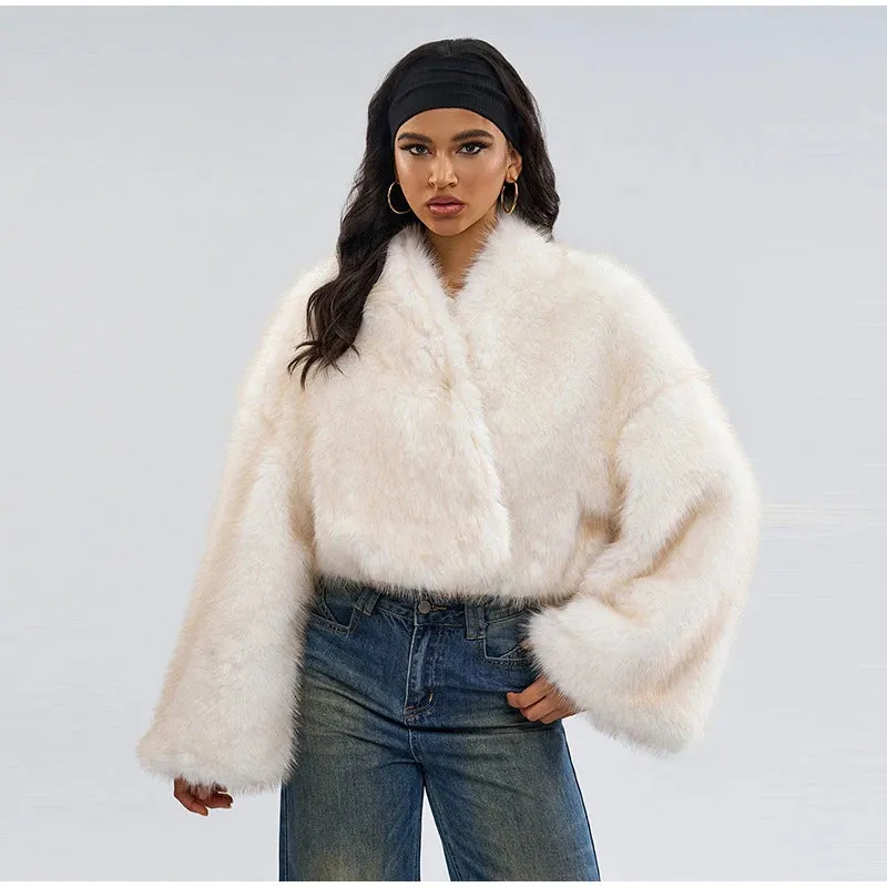 Fashionista Faux Fur cropped Coat thick Large long sleeves