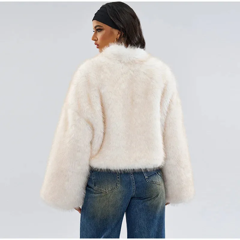 Fashionista Faux Fur cropped Coat thick Large long sleeves