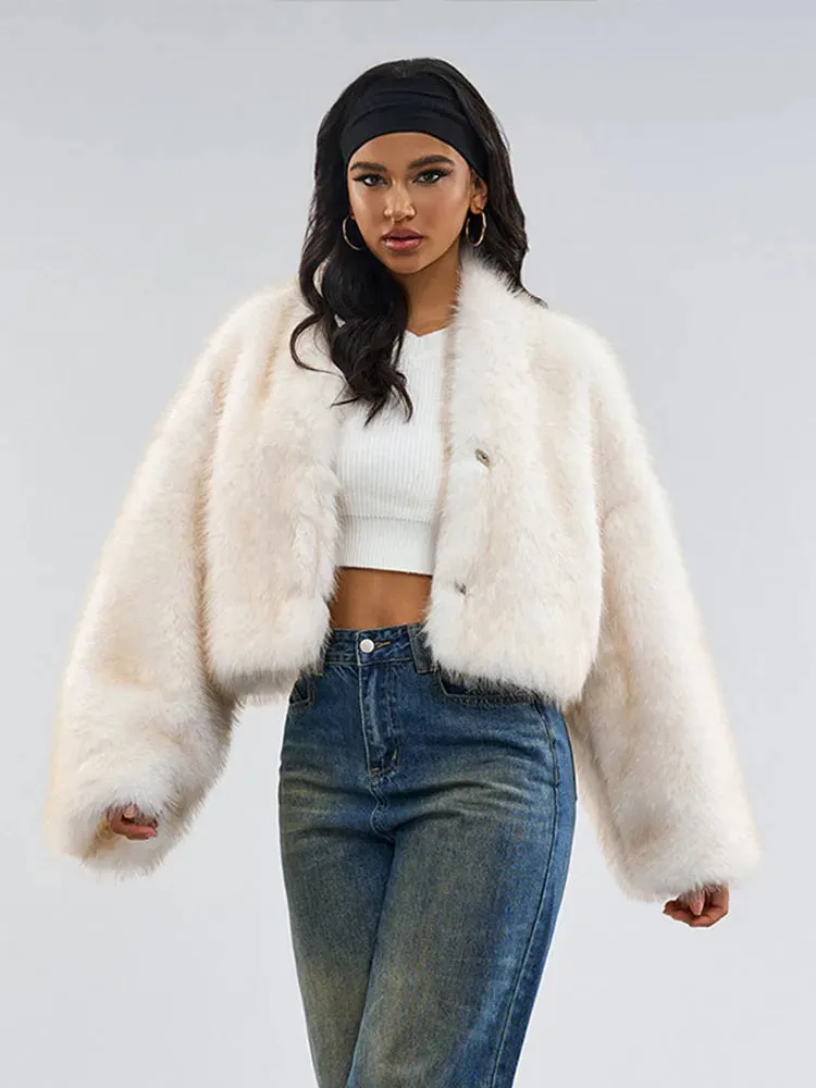 Fashionista Faux Fur cropped Coat thick Large long sleeves