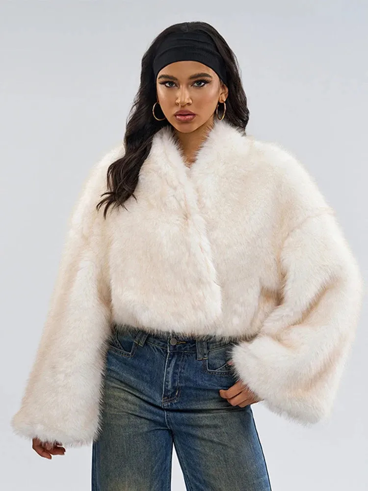Fashionista Faux Fur cropped Coat thick Large long sleeves