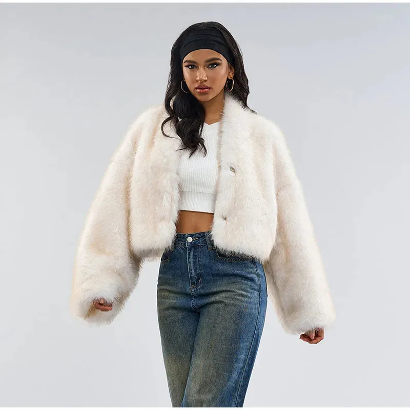 Fashionista Faux Fur cropped Coat thick Large long sleeves