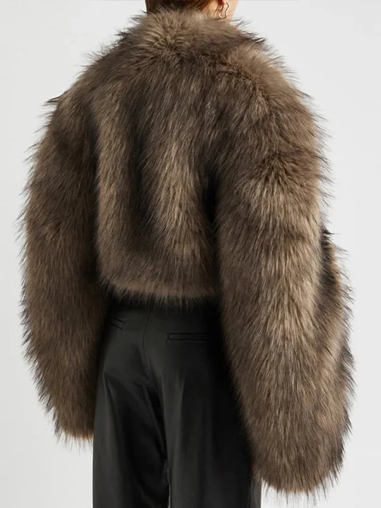 Fashionista Faux Fur cropped Coat thick Large long sleeves