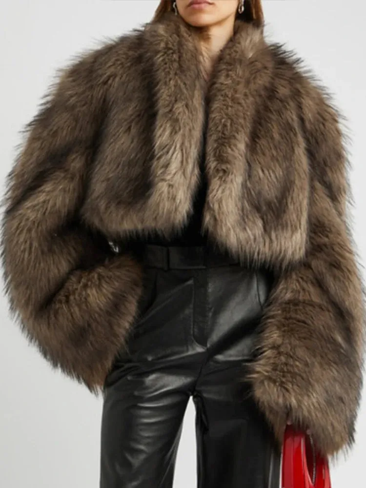 Fashionista Faux Fur cropped Coat thick Large long sleeves