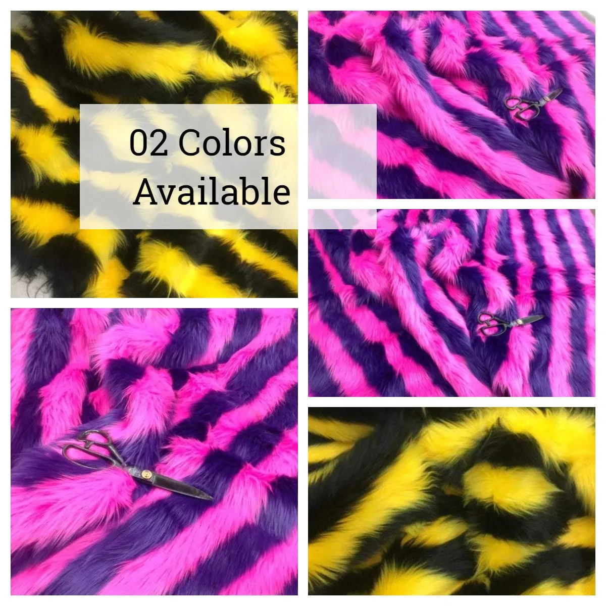 Faux Fur 2 Tone Stripe Long Pile Fabric For Fur Coats, Fur Clothing, Blankets, Bed Spreads, Throw Blankets
