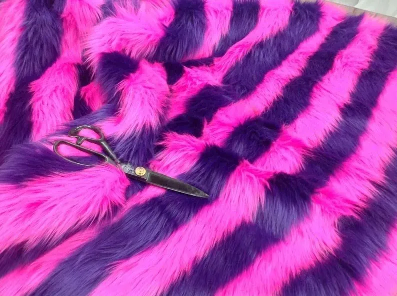 Faux Fur 2 Tone Stripe Long Pile Fabric For Fur Coats, Fur Clothing, Blankets, Bed Spreads, Throw Blankets