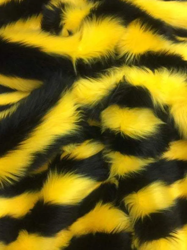 Faux Fur 2 Tone Stripe Long Pile Fabric For Fur Coats, Fur Clothing, Blankets, Bed Spreads, Throw Blankets