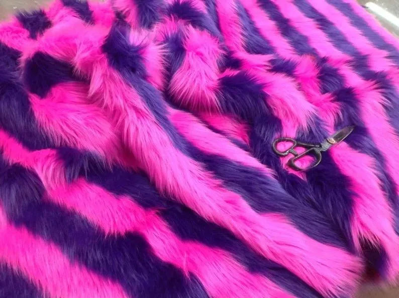 Faux Fur 2 Tone Stripe Long Pile Fabric For Fur Coats, Fur Clothing, Blankets, Bed Spreads, Throw Blankets
