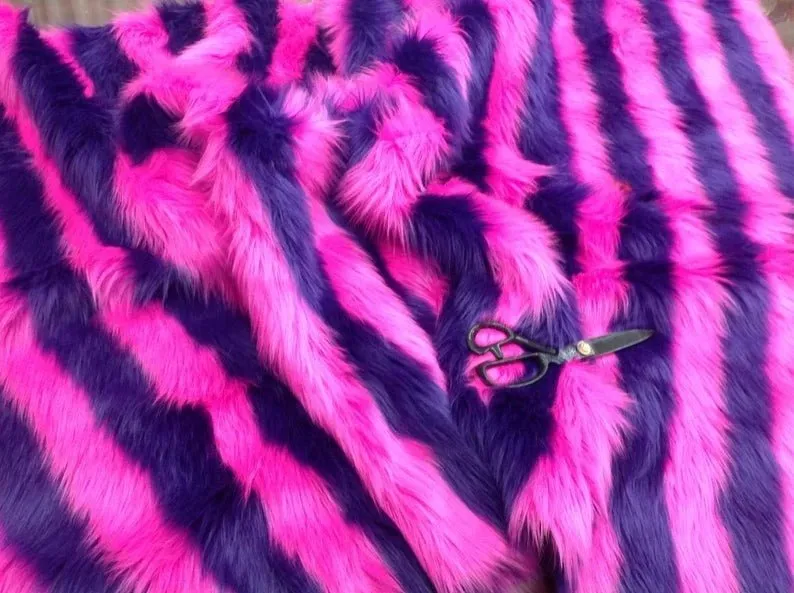Faux Fur 2 Tone Stripe Long Pile Fabric For Fur Coats, Fur Clothing, Blankets, Bed Spreads, Throw Blankets