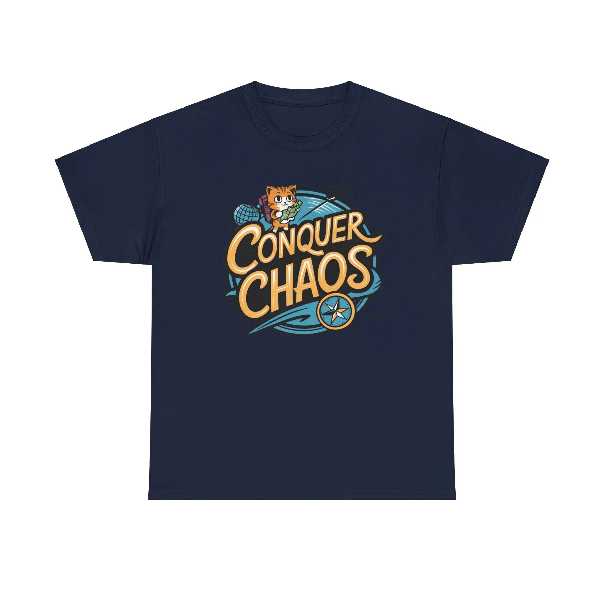 Funny Cat Conquer Choas Travel Vacation Gift Men Kids Women Funny Cat Tees