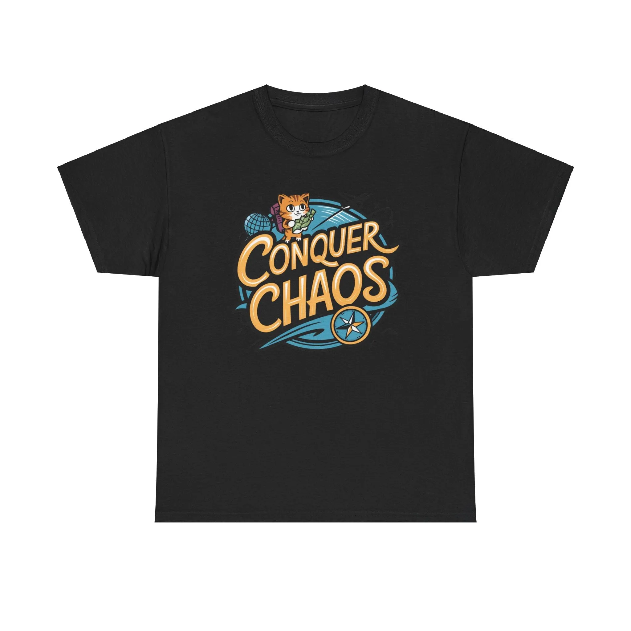 Funny Cat Conquer Choas Travel Vacation Gift Men Kids Women Funny Cat Tees