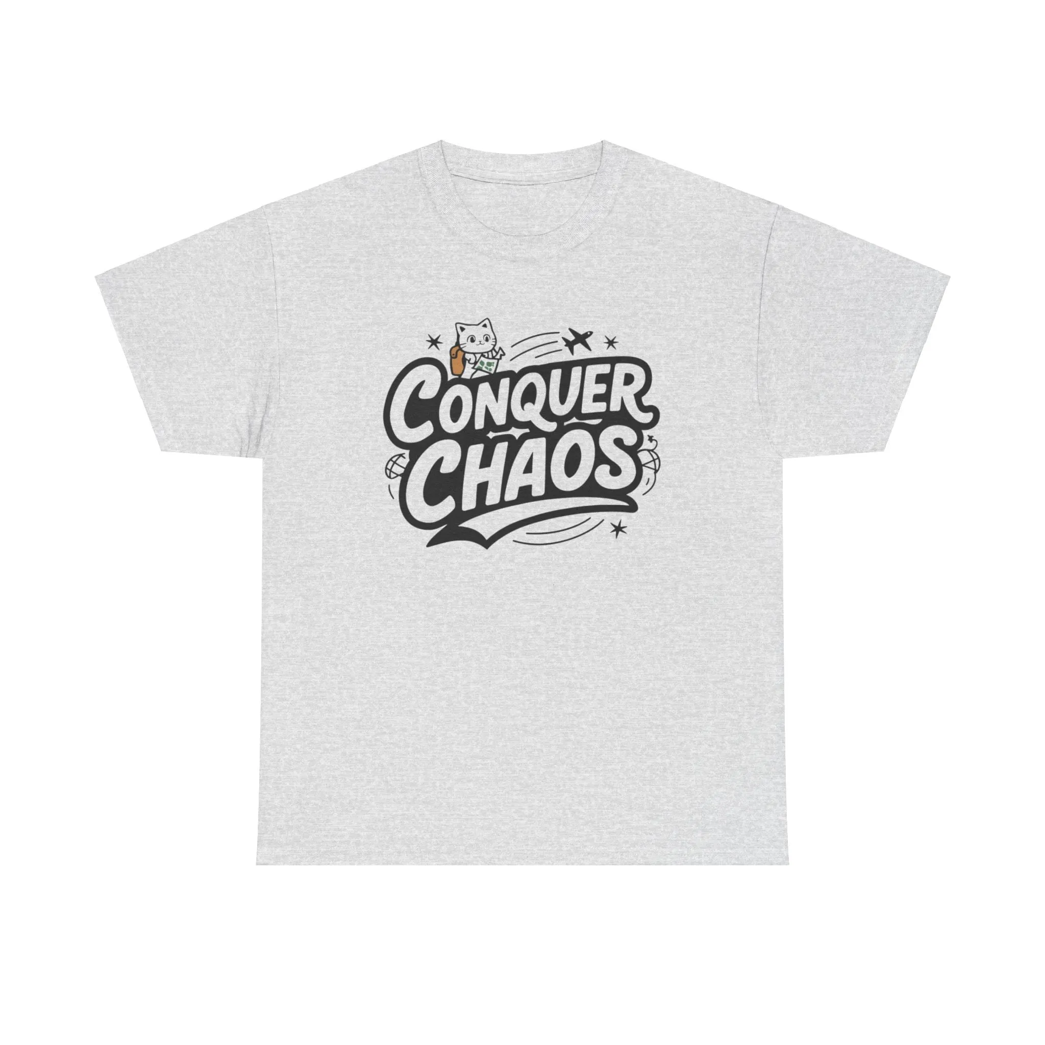 Funny Cat Conquer Choas Travel Vacations Gift Men Kids Women Funny Cat T-Shirt