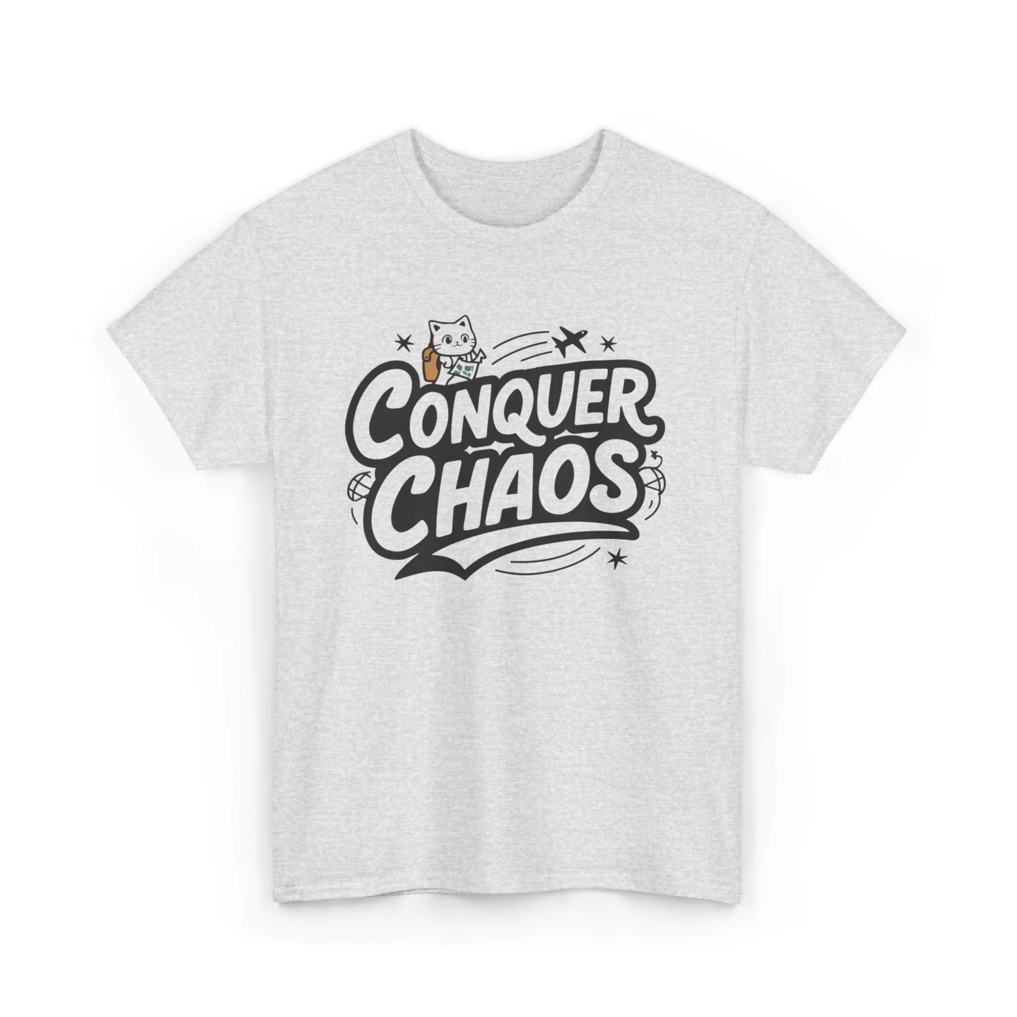 Funny Cat Conquer Choas Travel Vacations Gift Men Kids Women Funny Cat T-Shirt