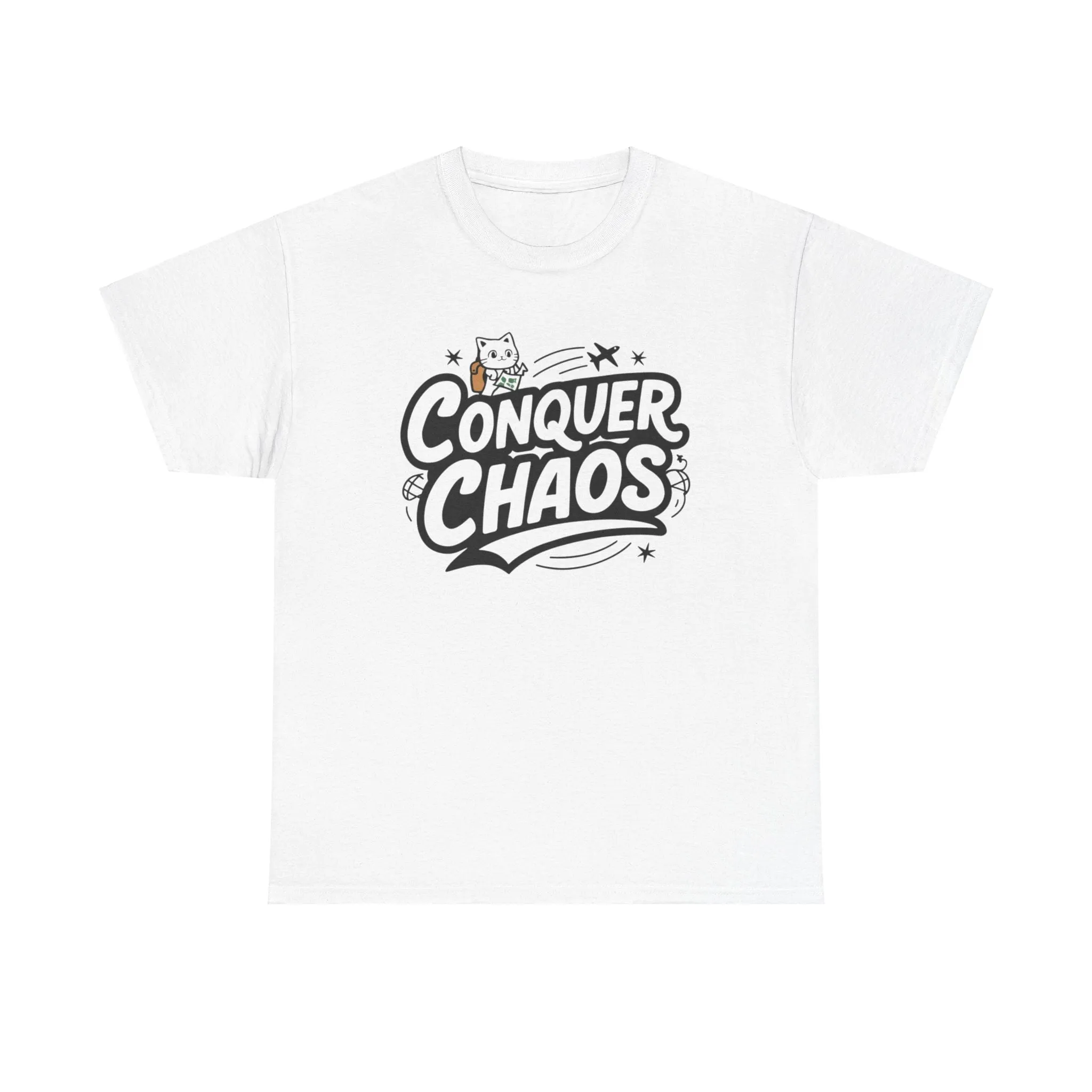 Funny Cat Conquer Choas Travel Vacations Gift Men Kids Women Funny Cat T-Shirt