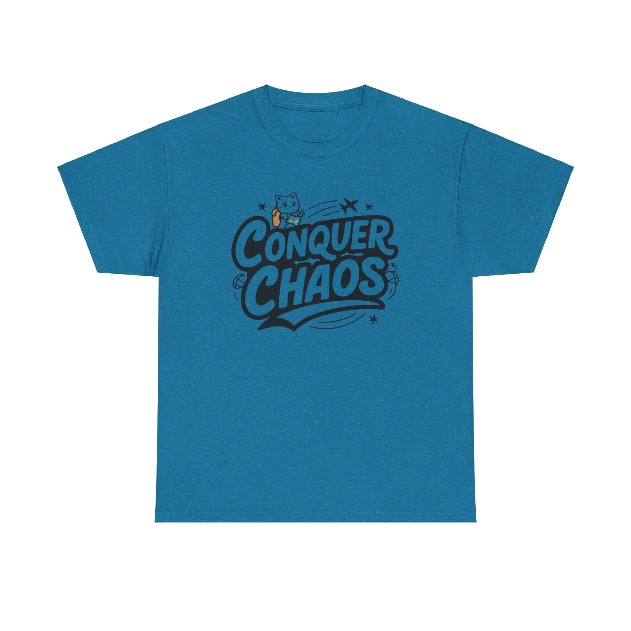 Funny Cat Conquer Choas Travel Vacations Gift Men Kids Women Funny Cat T-Shirt