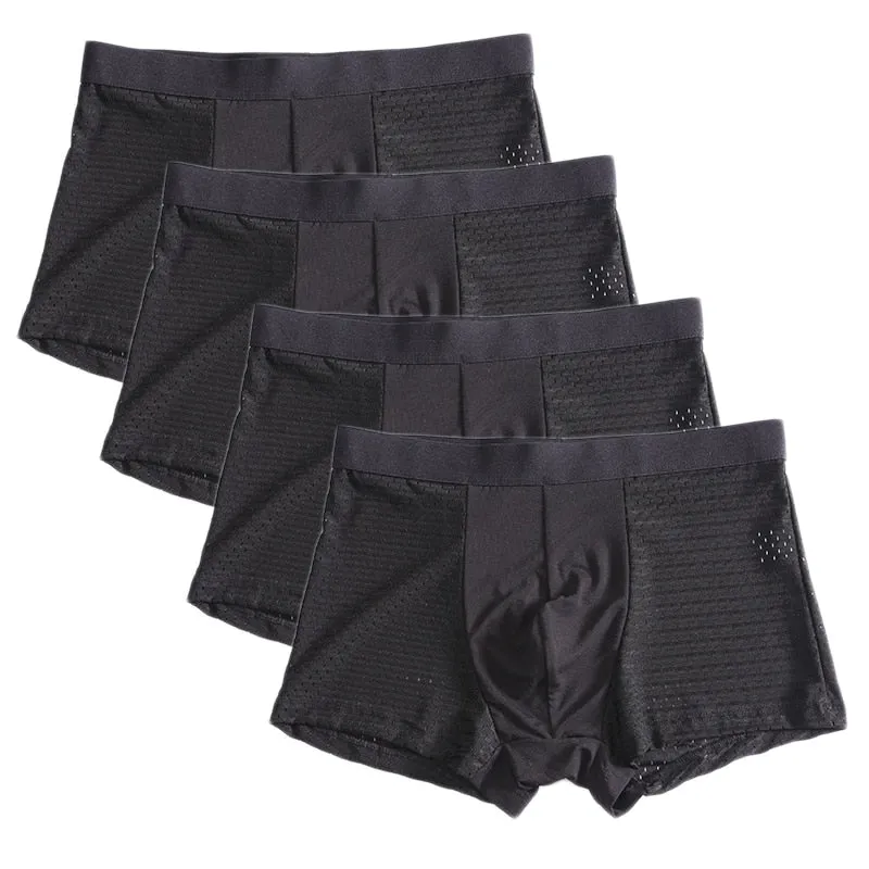 Jinquedai 8XL Plus Banboo Fiber Men Underwear Male boxer  Solid Panties Shorts Men's  Underpants Breathable Intimate Man boxers 4pcs