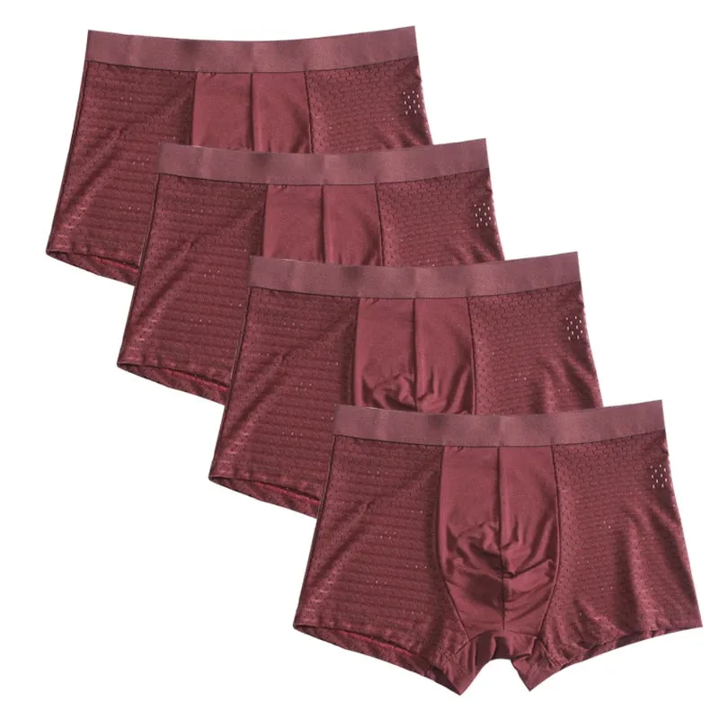 Jinquedai 8XL Plus Banboo Fiber Men Underwear Male boxer  Solid Panties Shorts Men's  Underpants Breathable Intimate Man boxers 4pcs