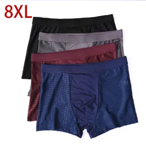 Jinquedai 8XL Plus Banboo Fiber Men Underwear Male boxer  Solid Panties Shorts Men's  Underpants Breathable Intimate Man boxers 4pcs
