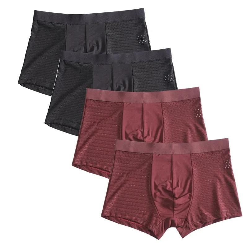 Jinquedai 8XL Plus Banboo Fiber Men Underwear Male boxer  Solid Panties Shorts Men's  Underpants Breathable Intimate Man boxers 4pcs