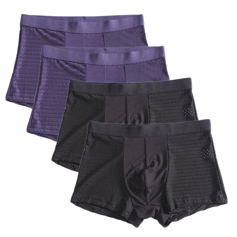 Jinquedai 8XL Plus Banboo Fiber Men Underwear Male boxer  Solid Panties Shorts Men's  Underpants Breathable Intimate Man boxers 4pcs