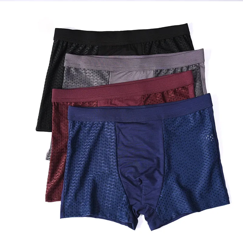 Jinquedai 8XL Plus Banboo Fiber Men Underwear Male boxer  Solid Panties Shorts Men's  Underpants Breathable Intimate Man boxers 4pcs