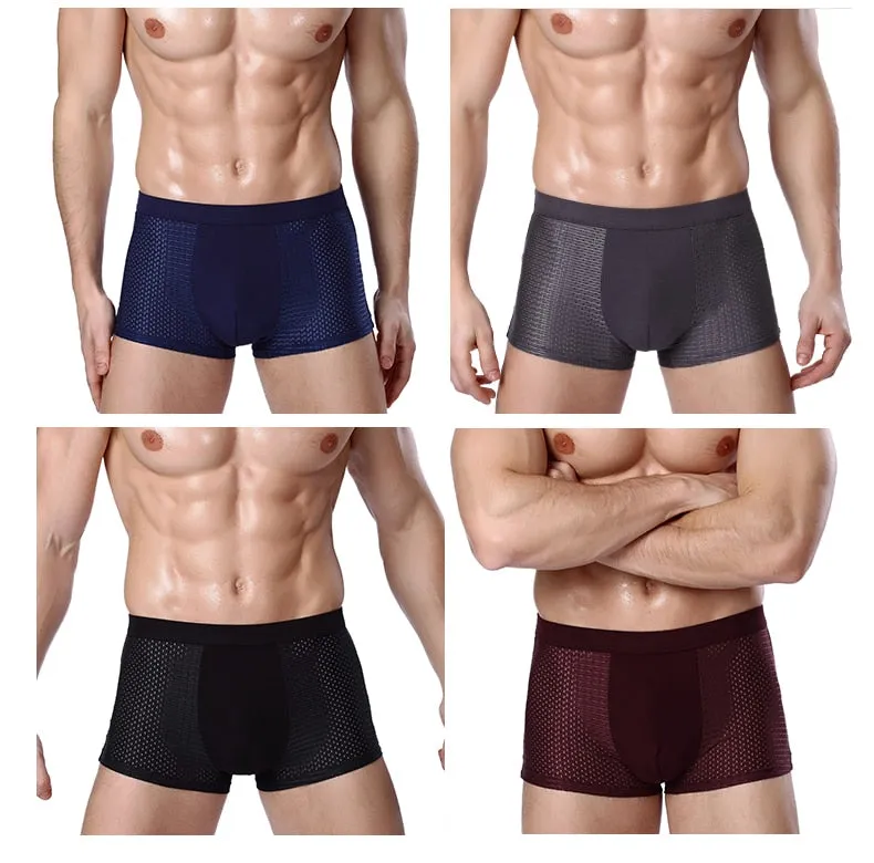 Jinquedai 8XL Plus Banboo Fiber Men Underwear Male boxer  Solid Panties Shorts Men's  Underpants Breathable Intimate Man boxers 4pcs