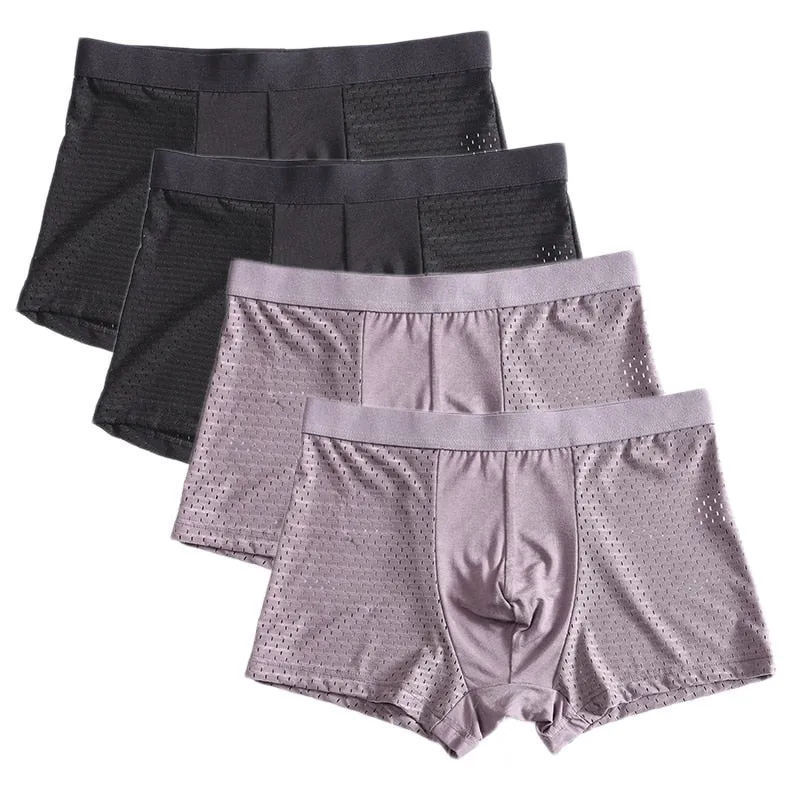 Jinquedai 8XL Plus Banboo Fiber Men Underwear Male boxer  Solid Panties Shorts Men's  Underpants Breathable Intimate Man boxers 4pcs