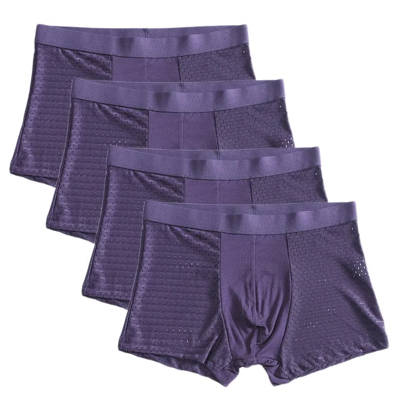 Jinquedai 8XL Plus Banboo Fiber Men Underwear Male boxer  Solid Panties Shorts Men's  Underpants Breathable Intimate Man boxers 4pcs