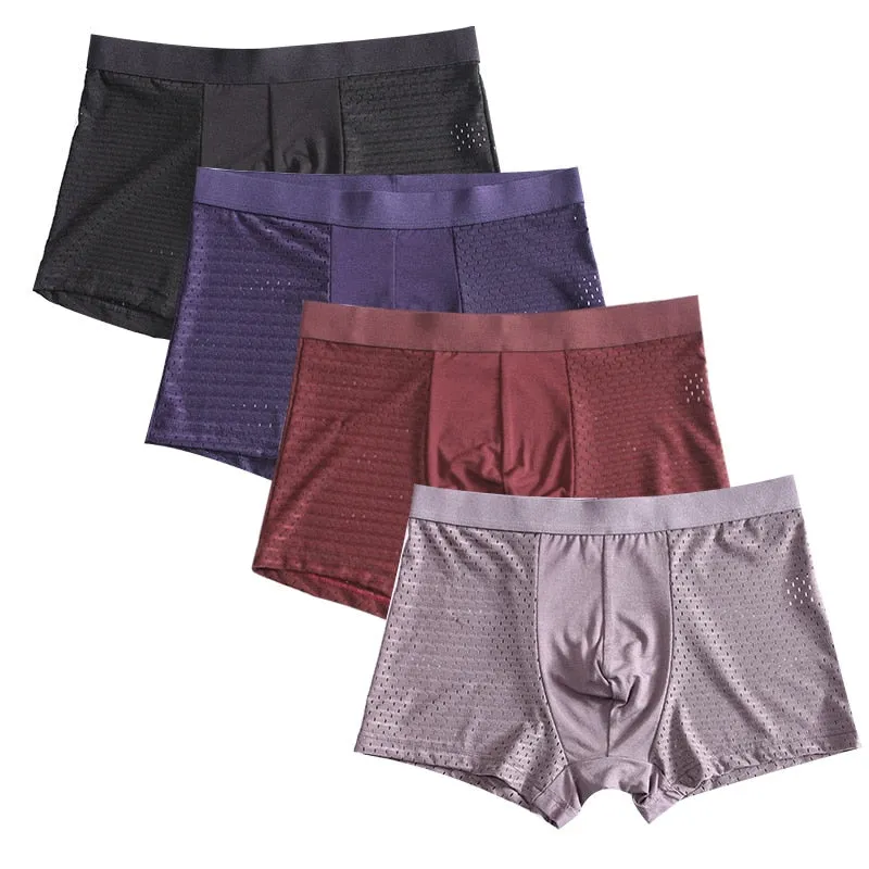 Jinquedai 8XL Plus Banboo Fiber Men Underwear Male boxer  Solid Panties Shorts Men's  Underpants Breathable Intimate Man boxers 4pcs