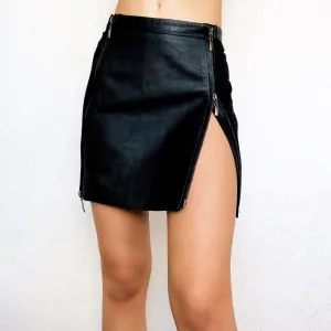 Leather Double Zipper Mini Skirt