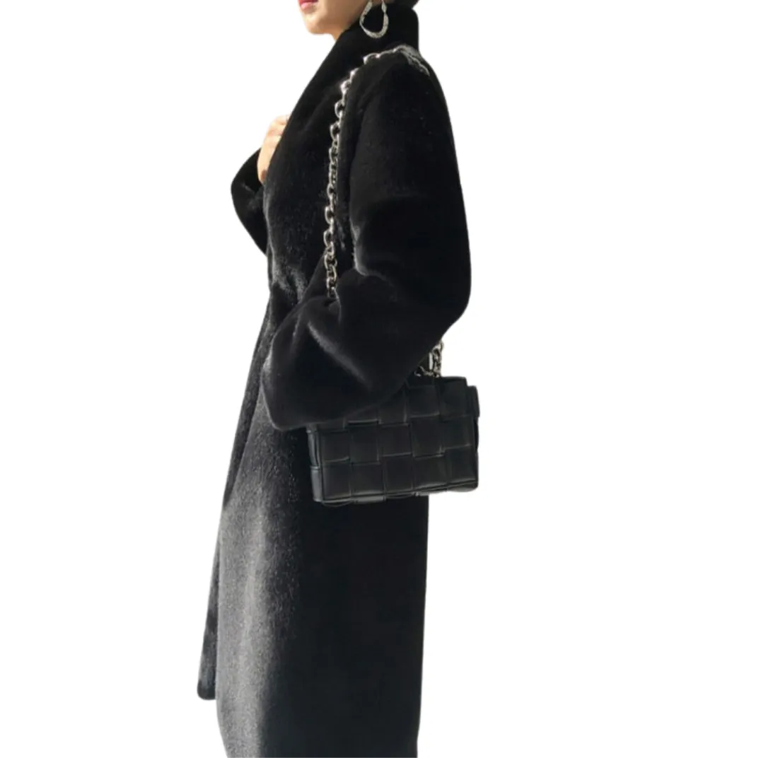 Long Black Faux Mink Fur Coat