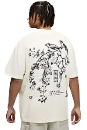 Men Oversized Extended Neck Blossom Floral Osaka Graphic T-Shirt