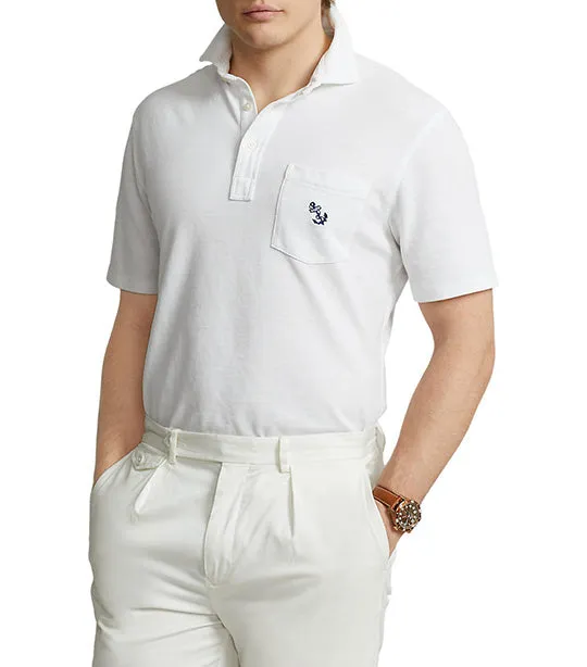 Men's Classic Fit Embroidered Mesh Polo Shirt White