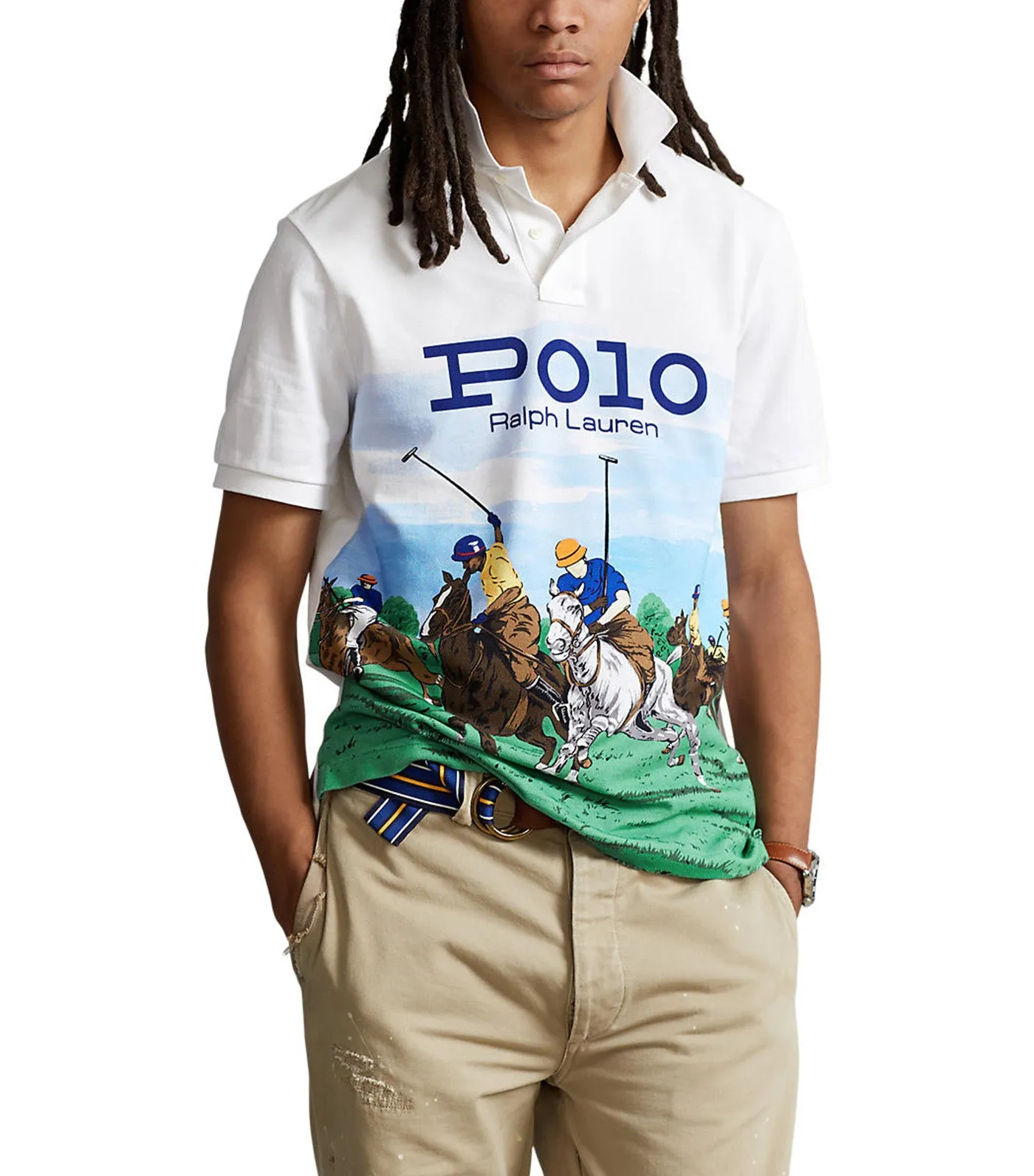 Men's Classic Fit Polo Match Polo Shirt Polo Club Scenic/White