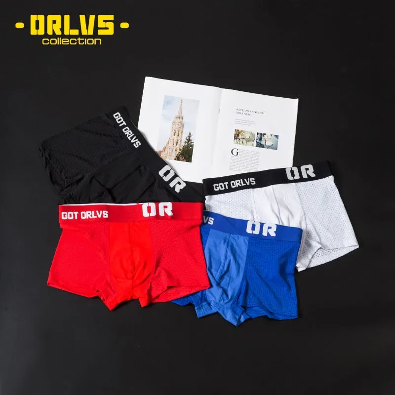 ORLVS Mesh MIke Fiber Cotton Boxershorts Men Comforable Panties Set Gay Sexy Underwear Man Boxer 9Color Free ShippingM/L/XL/XXL